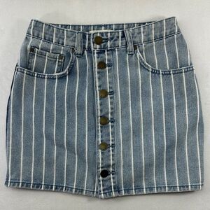 Billabong Light Wash Denim Jean Mini Skirt White Stripes Button Front